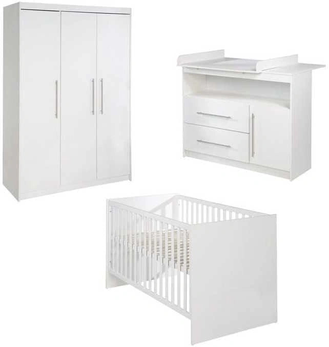 roba Chambre Bébé Complète Maren - Lit Évolutif 70 x 140 cm + Commode à Langer + Armoire 3 Portes - Blanc