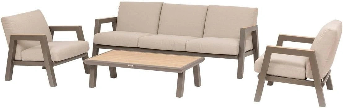 HESPERIDE - Salon de Jardin Axiome 5 Places Beige Praline - Aluminium Anti-Rouille - Coussins Déhoussables, Patio