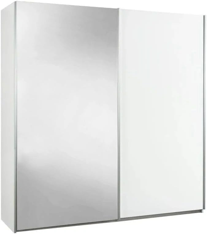 Armoire 2 portes coulissantes blanc laqué avec 1 porte miroir - MARIANE
