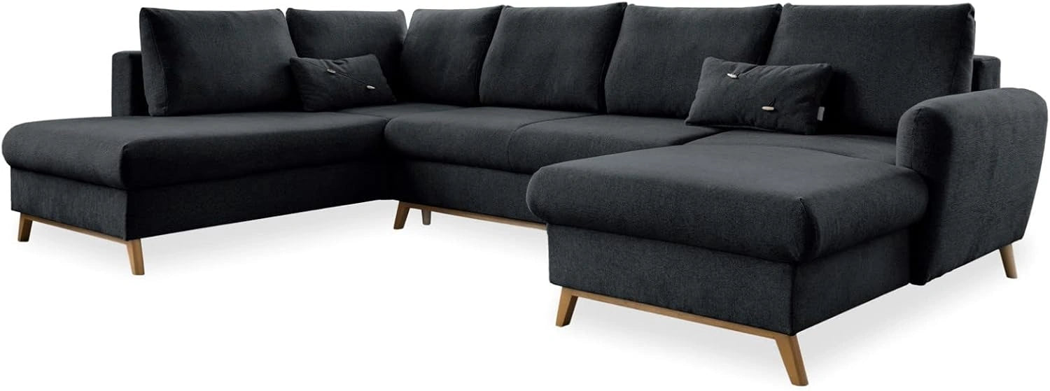 Bestmobilier - Lagom - canapé d'angle panoramique - Convertible - avec Coffre - en Tissu - 7 Places - Gauche - Gris foncé