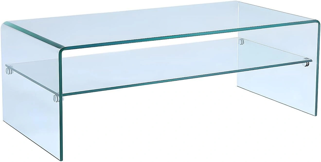 Vente-unique - Table Basse STILEOS - Double Plateau - Verre trempé, 12 mm, 10 mm