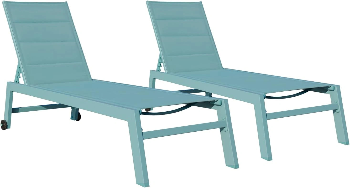 Happy Garden Lot de 2 Bains de Soleil Barbados en textilène et Aluminium Bleu Clair. Transat d'extérieur Multi Position.