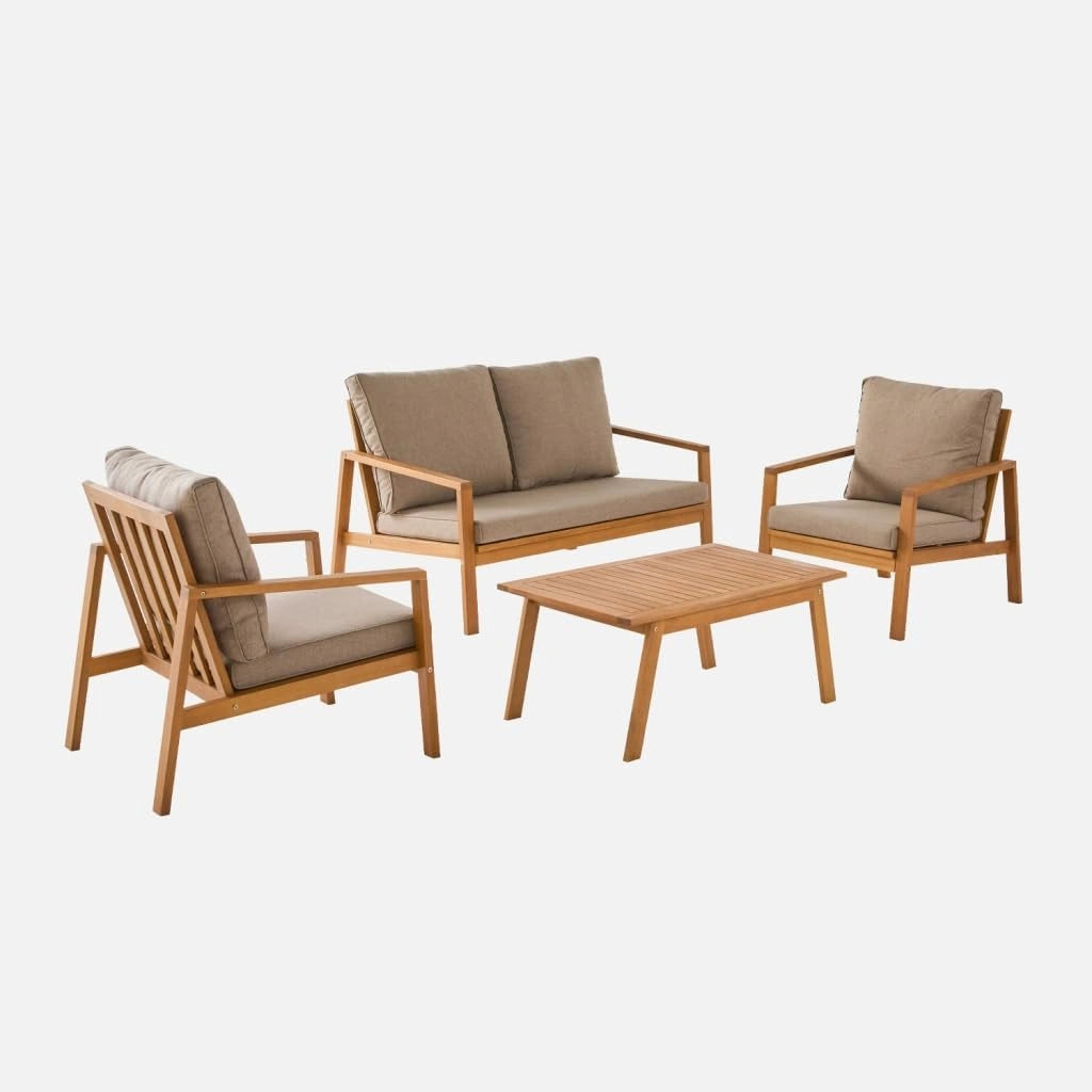sweeek - Ensemble de jardin en bois d'acacia et oléfine, 4 places, 126 x 78 x 73 cm, marron