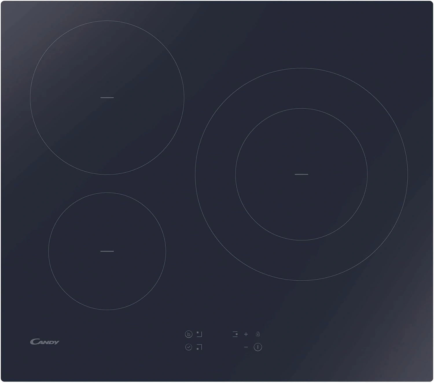 CANDY - Plaque Induction - 3 Zones de Cuisson dont 1 Double - Booster Max 3600 W, Commandes Groupées - 7200 W - Verre - Installation à Fleur
