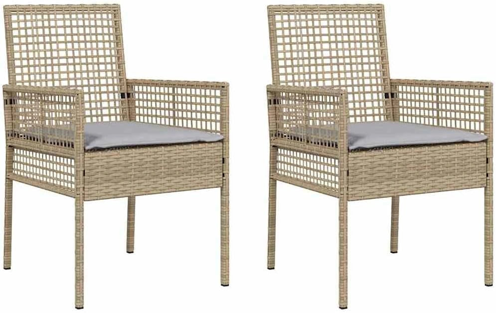 Lot de 2 chaises de jardin modernes avec coussins - Beige - 55 x 53 x 85 cm - En rotin synthétique - Pour terrasse et jardin