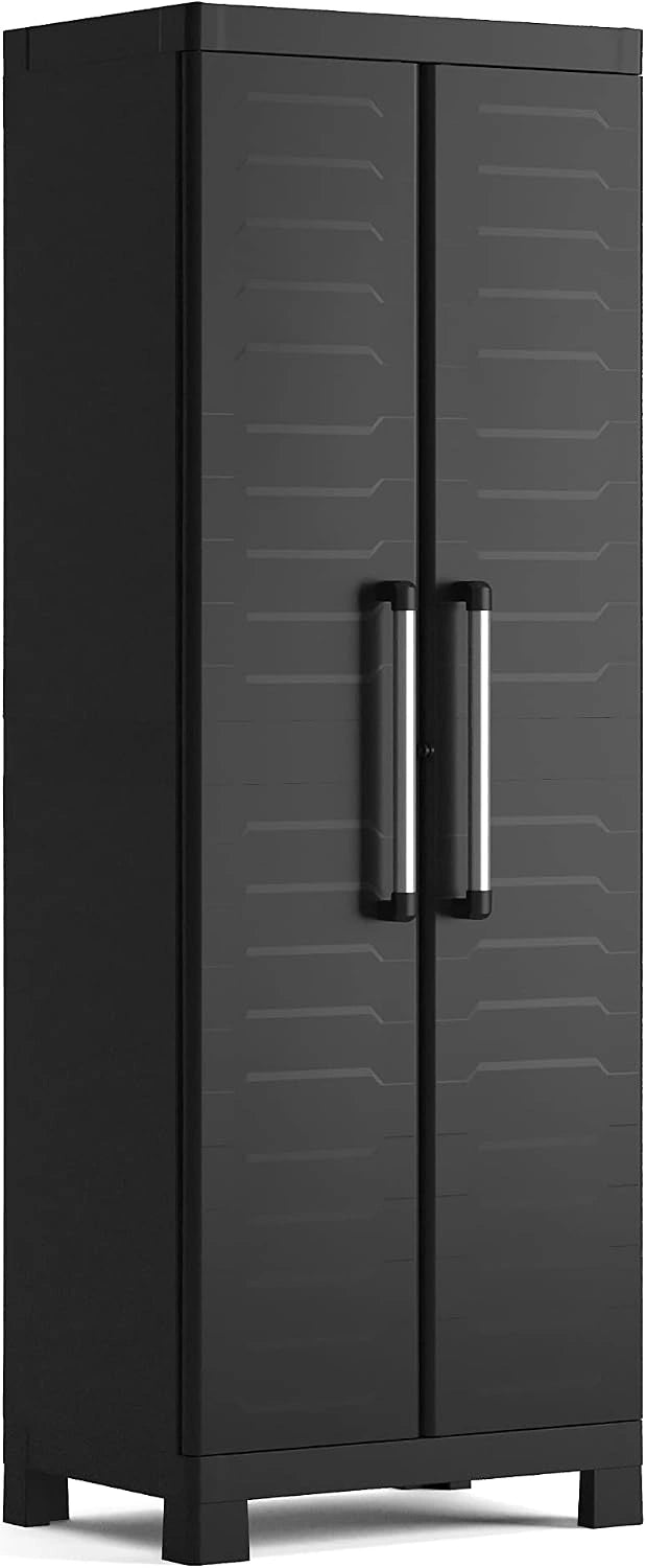 Keter - 9634100002202 - XL Armoire 4 Étagères Réalisée en Résine Detroit Haut Noir 65 x 45 x 182 H cm