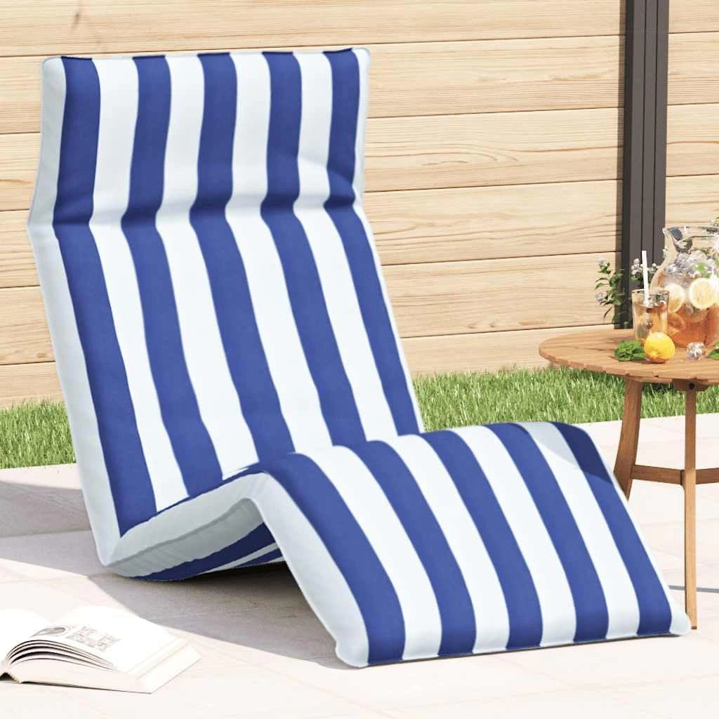Chaise longue pliante bleue et blanche en tissu Oxford - 175 x 54 x 8,5 cm - Réglable sur 5 positions - Imperméable - Rembourrée - Pour jardin, plage