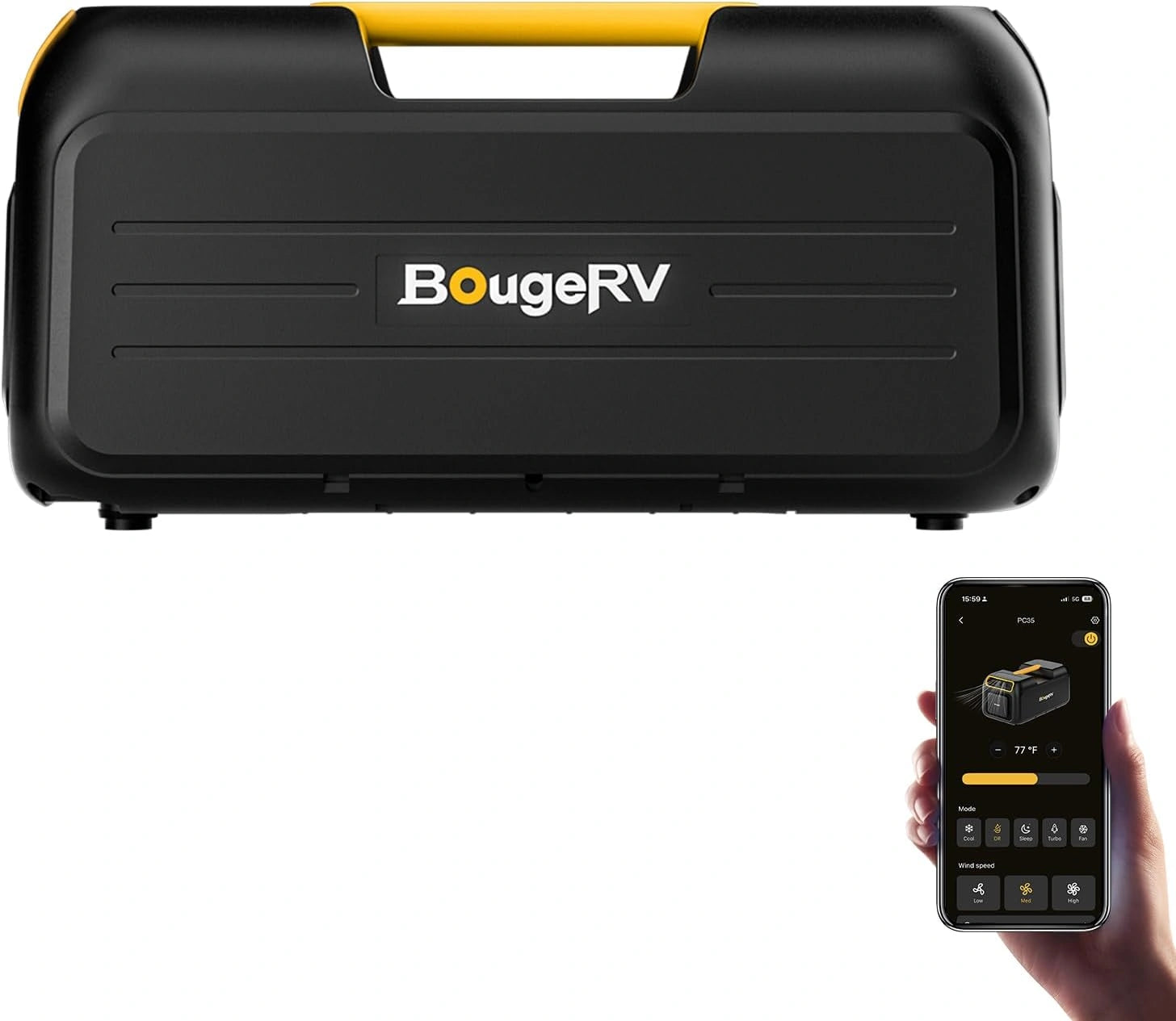 BougeRV Climatiseur Portable Camping 3500 BTU, Rapide en 10 Min, 5 Modes, Gaz R290, CA 100 V-240 V, Mini Climatiseur Mobile, Contrôle application, Van