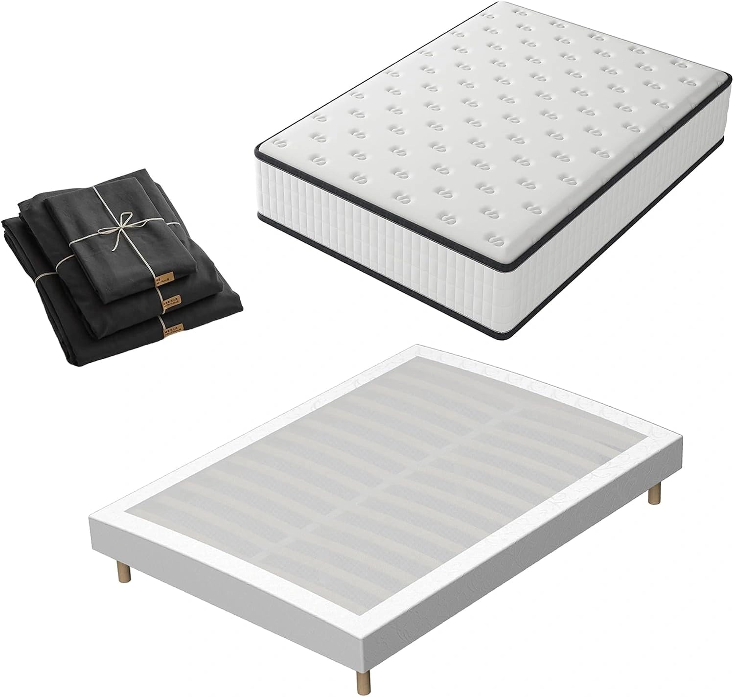 TEENO Matelas à mémoire de Forme et sommier 160x200 Ensemble