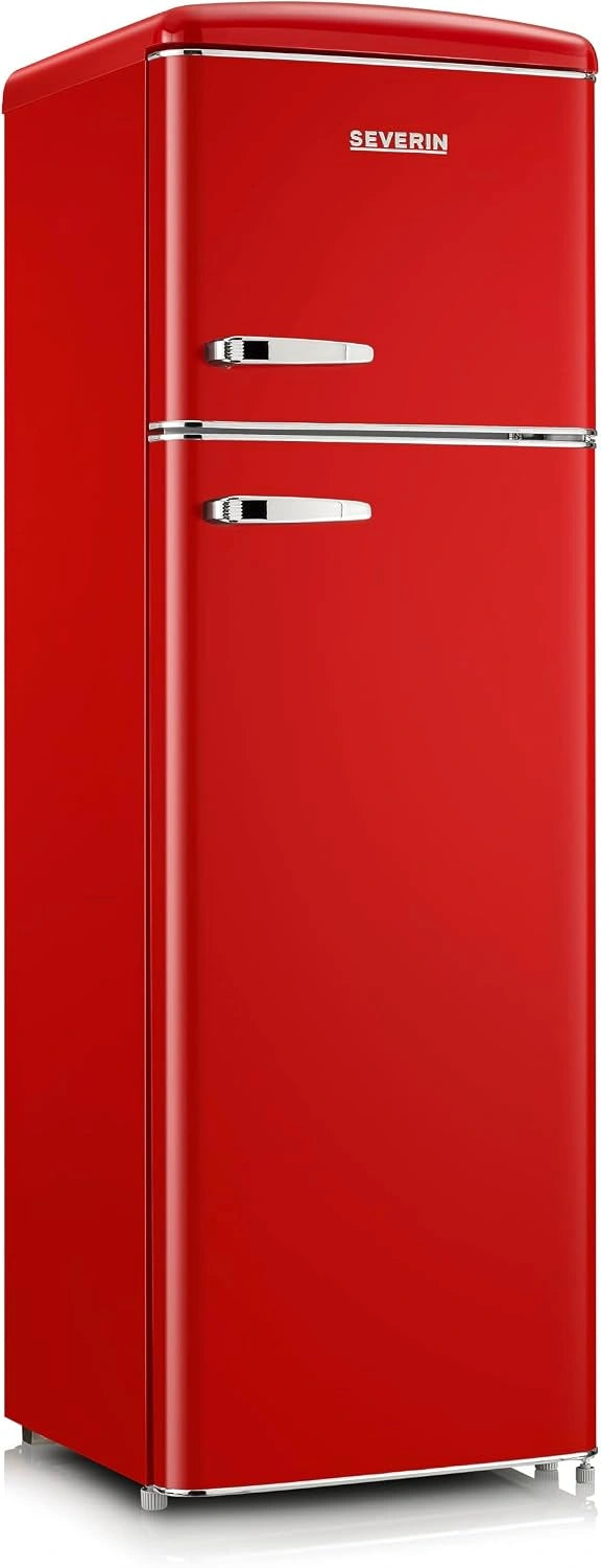SEVERIN Réfrigérateur Congélateur 2 portes, Classe D, Rouge, Réfrigérateur Double Porte avec Congélateur Largeur 55 cm, 246 L, RKG 8983, Pose libre