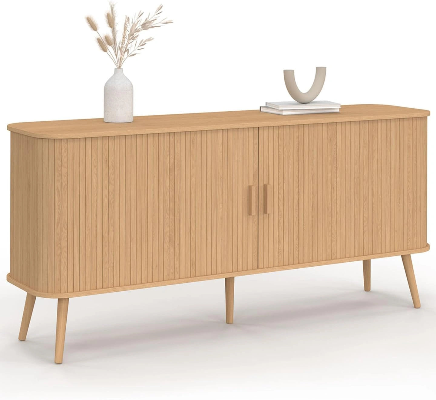 IDMarket - Buffet 160 cm Romie XXL Effet Lattes 2 Portes coulissantes, 80 cm, 55 cm
