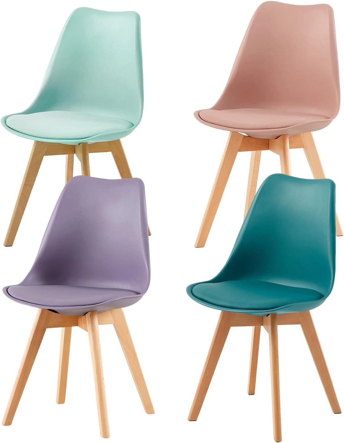 H.J WeDoo Lot de 4 Chaises Salle à Manger Scandinaves, Chaises Cuisine Design avec Coussin, Bois de Hêtre Massif