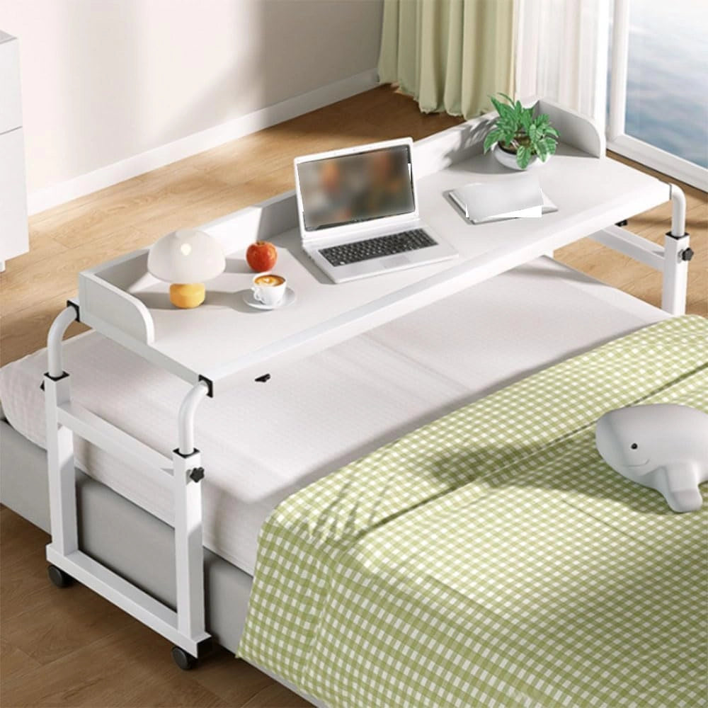 Table De Lit Roulette, Table De Chevet Table D'ordinateur Portable pour Lit Mobile(Color:Blanc), Hauteur Et Largeur Réglables Au-Dessus du Lit
