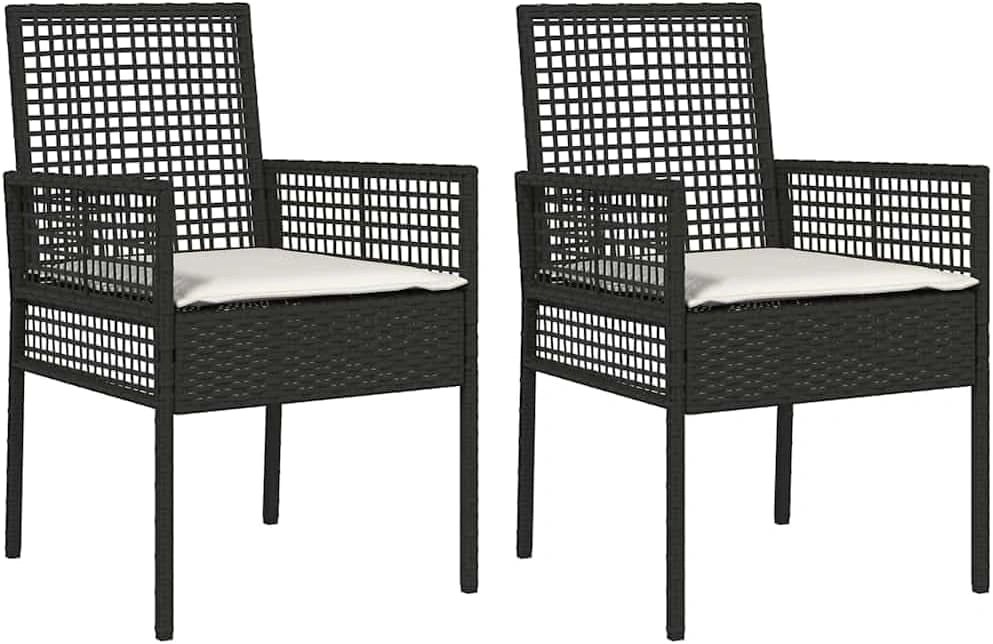 Lot de 2 chaises de jardin modernes en rotin synthétique noir pour jardin, balcon (55 x 53 x 85 cm), terrasse