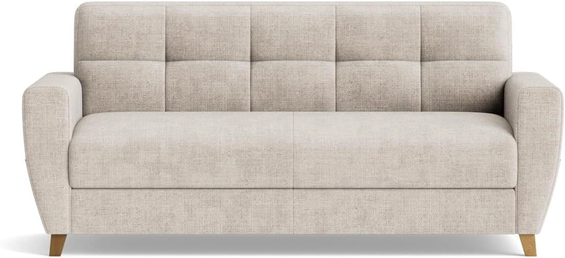 Bestmobilier - Thibault - Canapé lit 3 Places Convertible Express Couchage Quotidien 140 cm Matelas 14 cm en Velours texturé, Beige