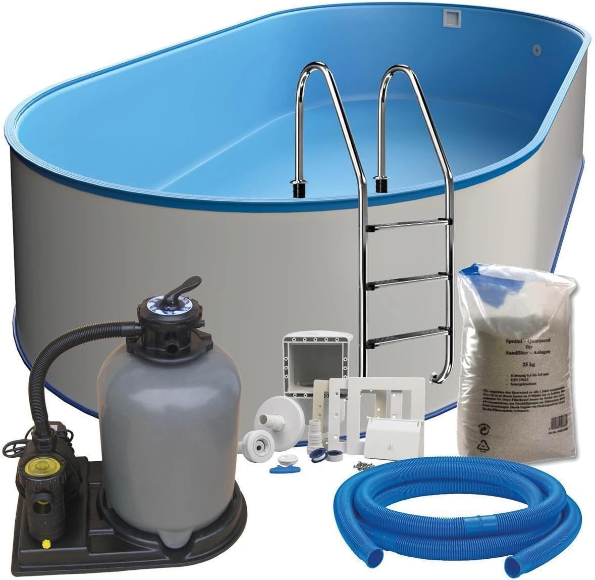 Piscine Set ovale mural en acier inoxydable (5,25 m x 3,20 m x 1,20 m), avec conducteur en acier inoxydable pour profondes, fabriqué en Europe