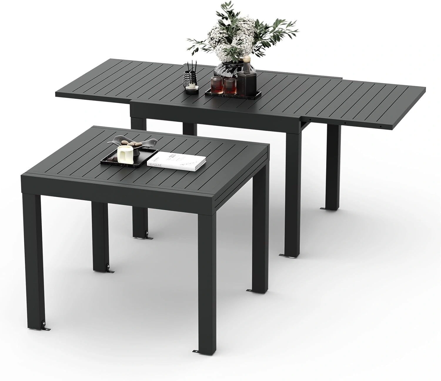Devoko Table De Jardin, Gris, 80/160 X 80 X 75 Cm, en Aluminium, Résistante Aux Intempéries, Table À Manger D'Extérieur, pour Balcon, Extensible
