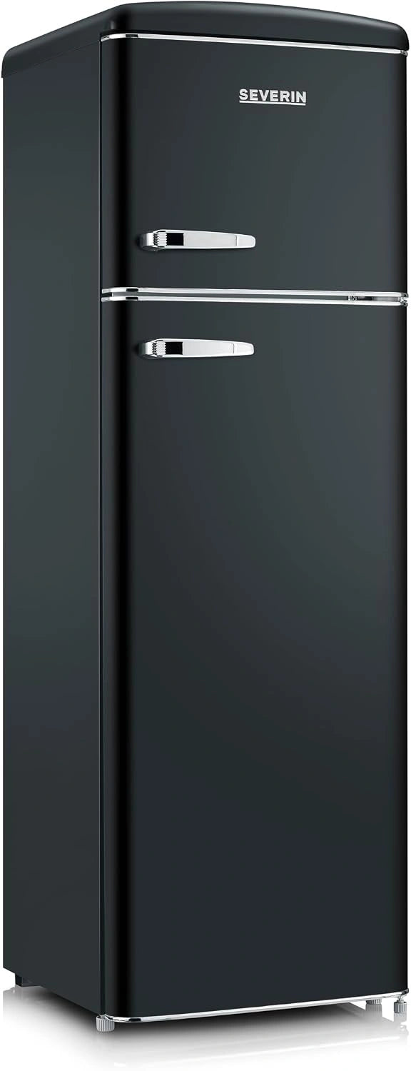 SEVERIN Réfrigérateur Congélateur 2 portes, Classe D, Noir mat, Réfrigérateur Double Porte avec Congélateur Largeur 55 cm, 246 L, RKG 8984, Pose libre