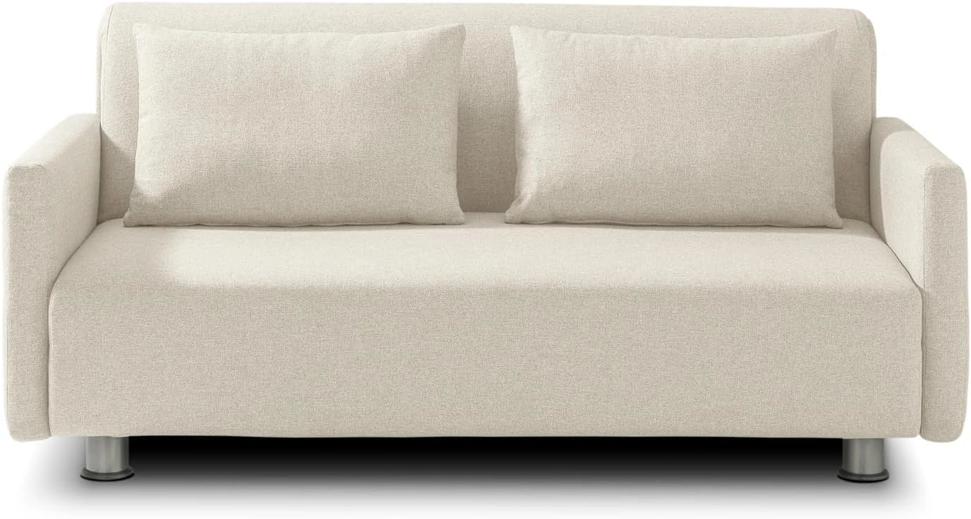 EVERGREENWEB Canapé-lit 3 Places Convertible en Lit avec Matelas 160x190 Effet Massant 0rthopédique, Housse Déhoussable et Lavable Couleur Beige