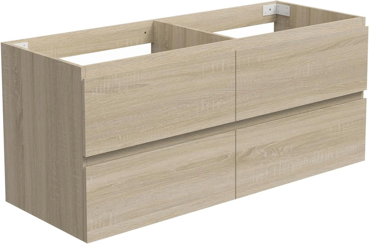 Meuble sous-Vasque Bois Clair 120 cm, 4 Tiroirs À Fermeture Progressive, Meuble Suspendu Chêne