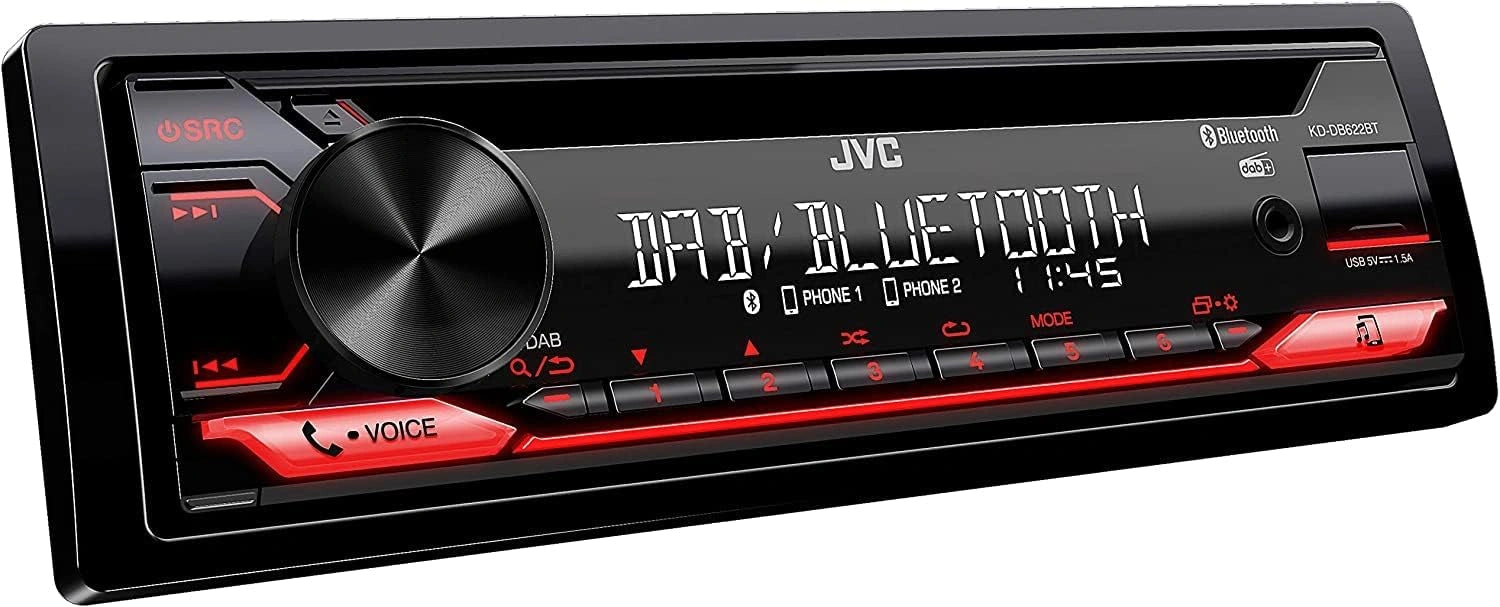 JVC KD-DB622BT Autoradio CD avec DAB+ et kit mains libres Bluetooth (processeur de son, 4 x 50 watts, entrée auxiliaire, contrôle Spotify, USB