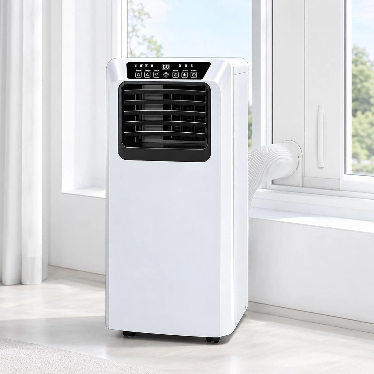 Climatiseur Mobile 9000 BTU avec Tuyau D'évacuation, Climatiseur Portable 3 en 1, Minuterie 24 Heures, pour Pièces Jusqu'à 20 m²