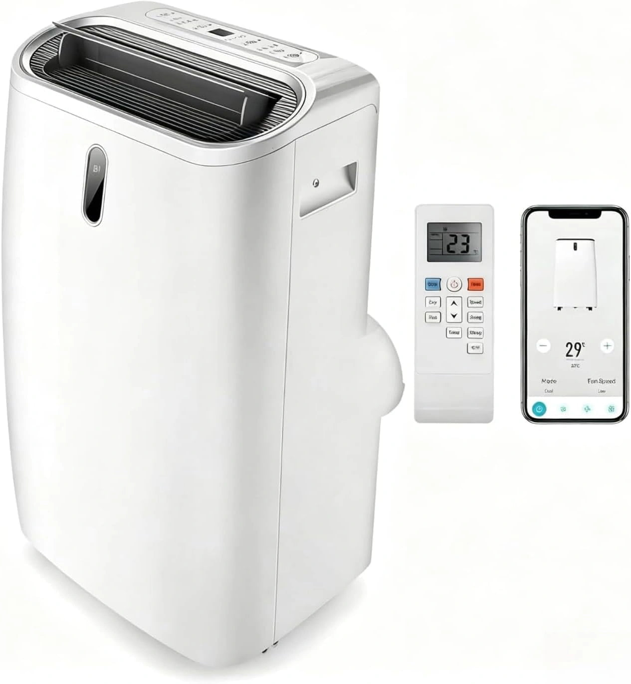 KOMFOTTEU Climatiseur Mobile Silencieux, 14000 BTU, 4 Modes, 3 Vitesses, 5 en 1 Rafraichisseur d'Air, Pour Pièces de 40㎡, Minuterie et Télécommand