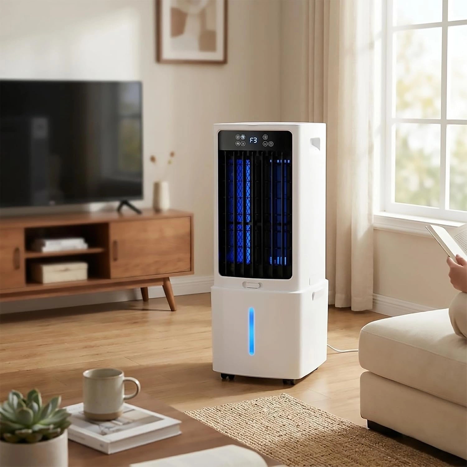 Climatiseur Mobile Silencieux Rafraîchisseur d'Air 12 L, 3 Vitesses, Minuterie 12 H, Portable Ventilateur Humidificateur avec Télécommande