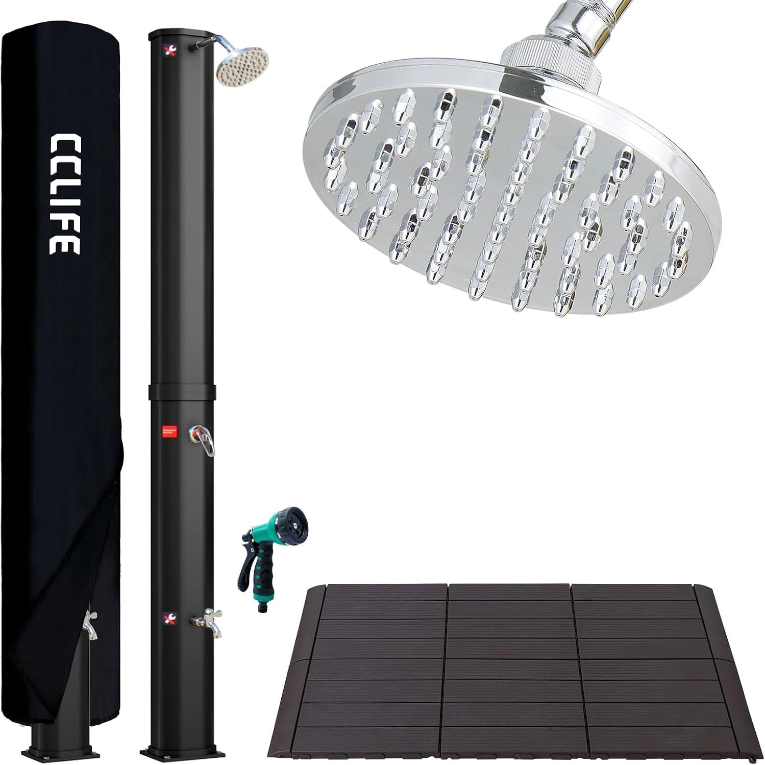 CCLIFE Douche Solaire, Douche de Jardin Solaire 35 litres, Température de l'eau Réglable Jusqu'à 60°, avec Plastique Plancher et Housse de Protection