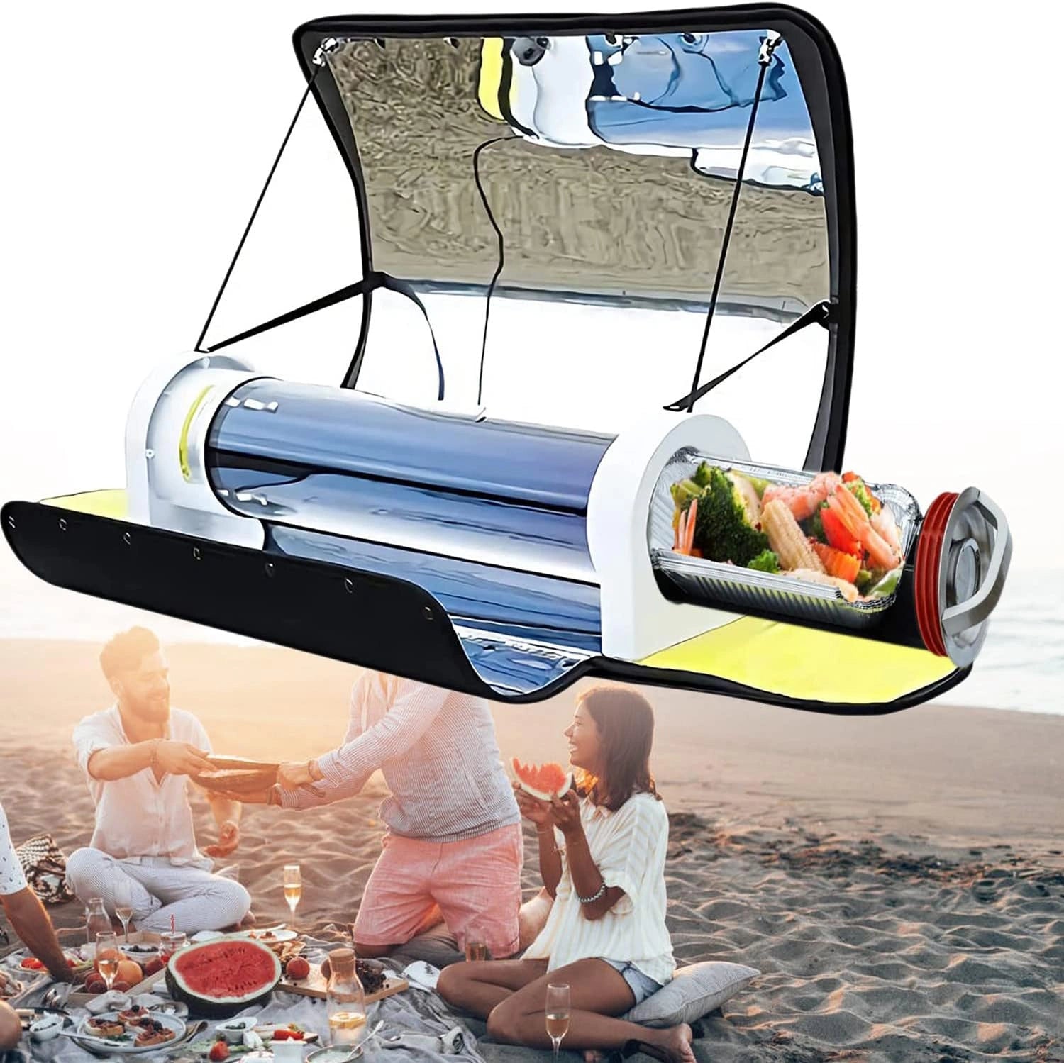 Four Solaire Portable Four-4.5 L Grande Capacité Cuisinière Solaire Four Extérieur Camping Réchaud avec Thermomètre pour 5-8 Personnes Randonnée