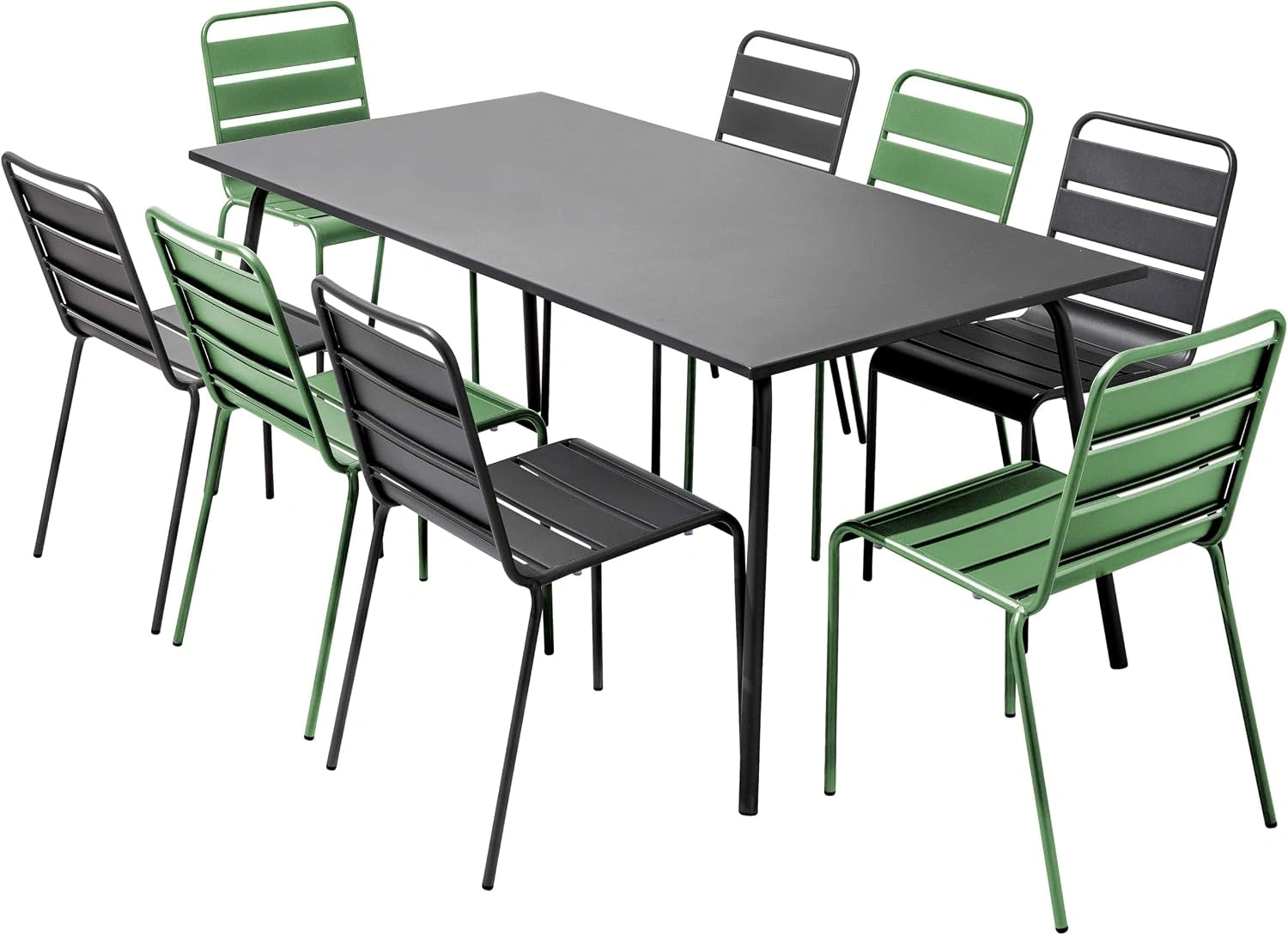 Oviala Ensemble Table de Jardin et 8 chaises en métal Gris et Vert Cactus - Palavas
