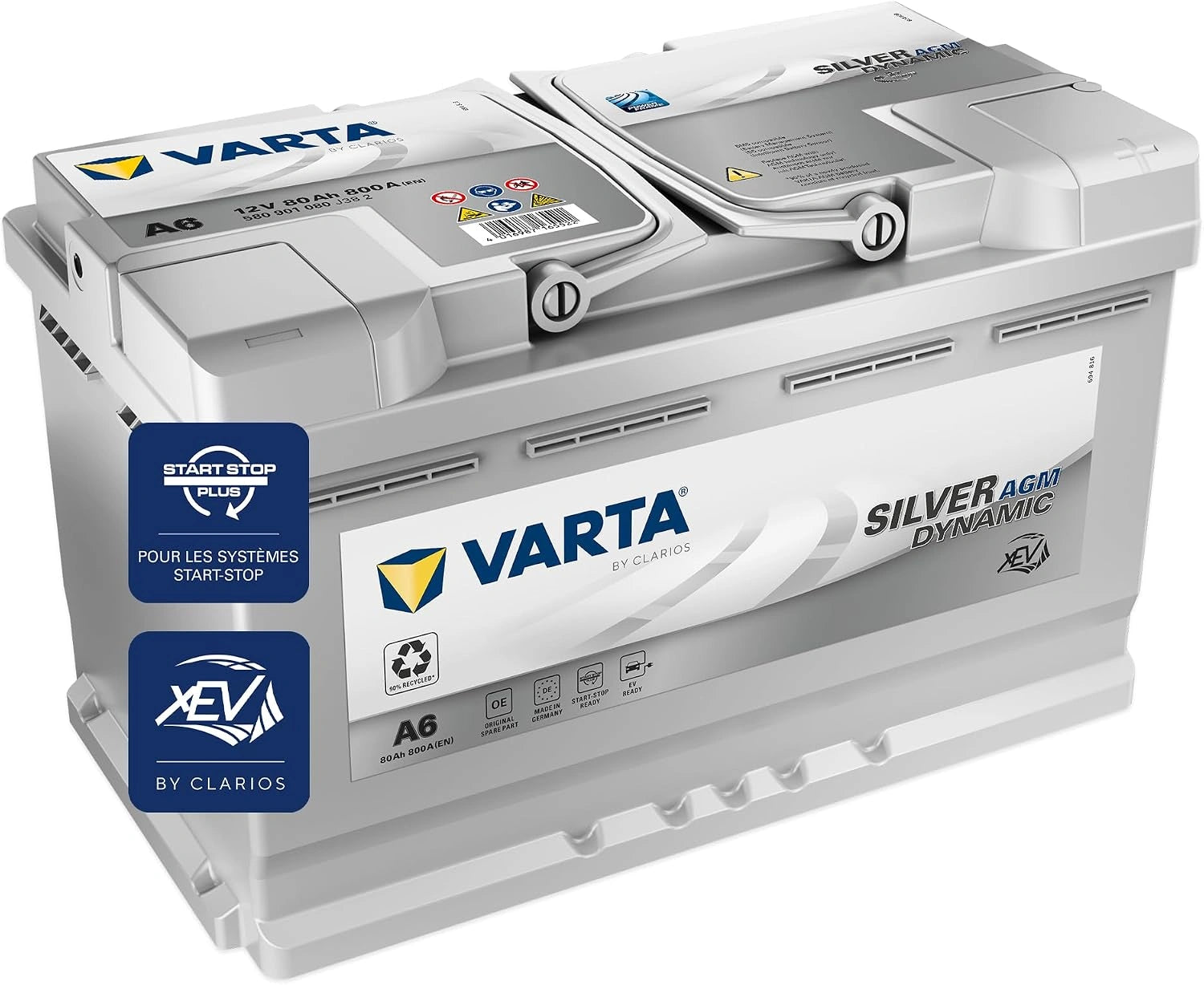 Batterie de démarrage Varta argenté Dynamic AGM XEV A6 - 12 V 80 Ah 800 A - 580901080, Petite
