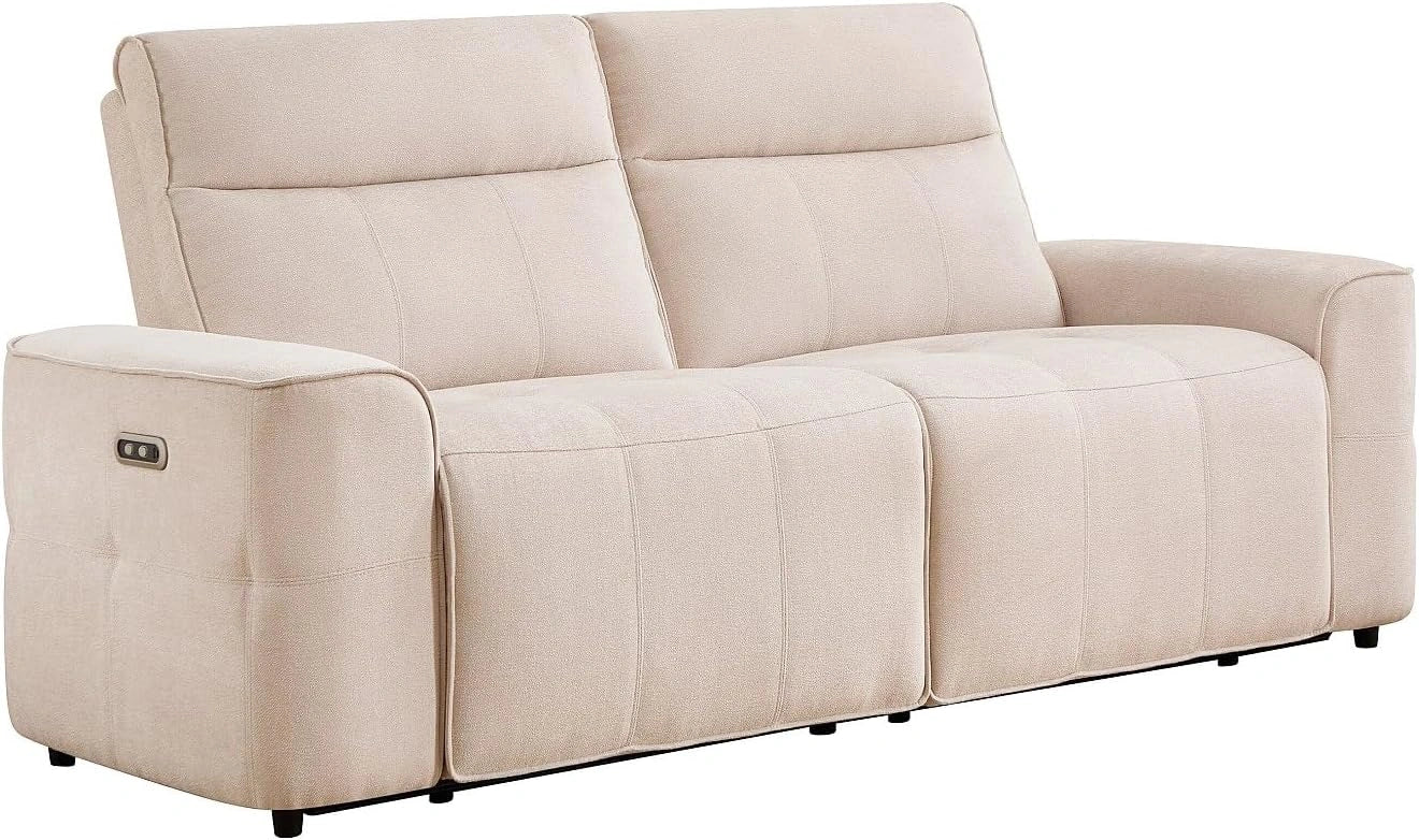 Vente-unique - Canapé 3 Places Relax électrique en Tissu Chenille Beige SCAMOCO, 49 cm, 54 cm