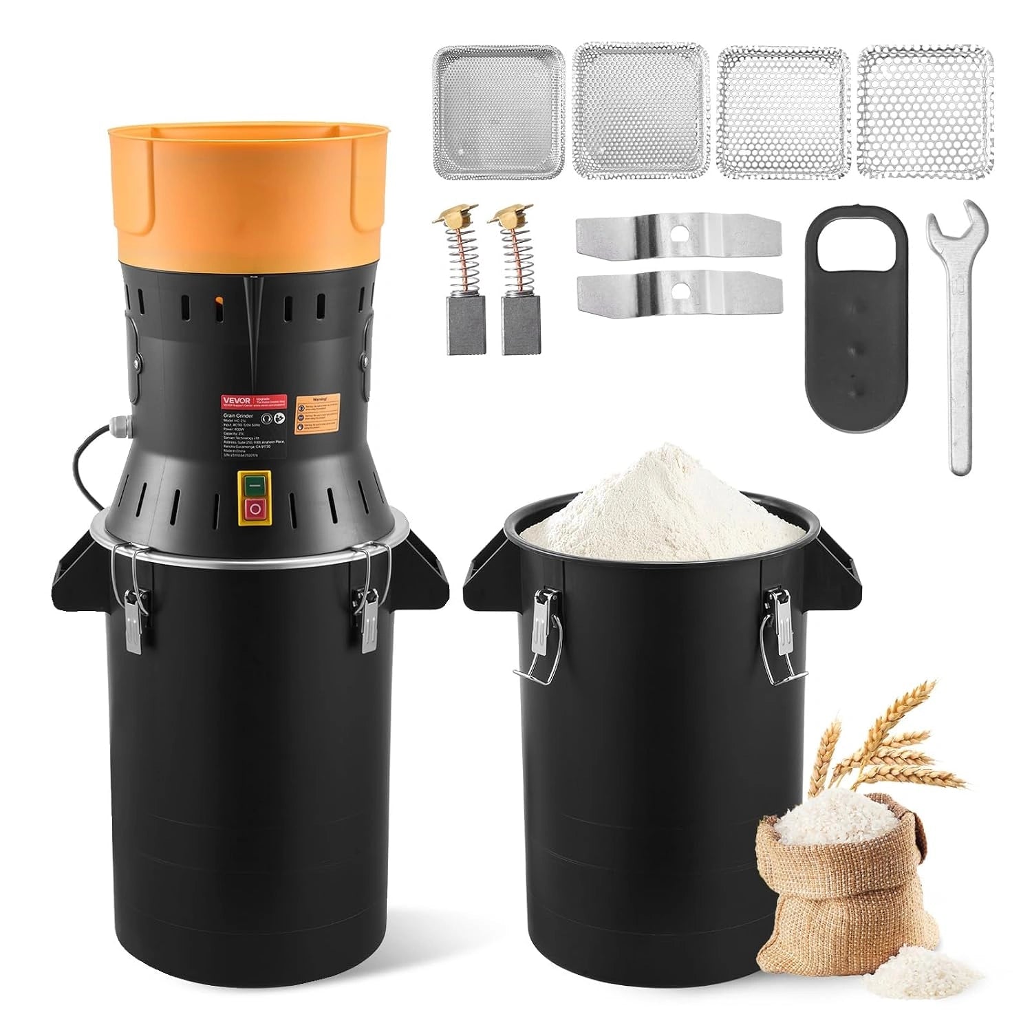 VEVOR Moulin à Grain Électrique Capacité 25 L, Broyeur à Épices 600 W Haute Puissance, Moulin à Farine avec Lames Galvanisées Tranchantes