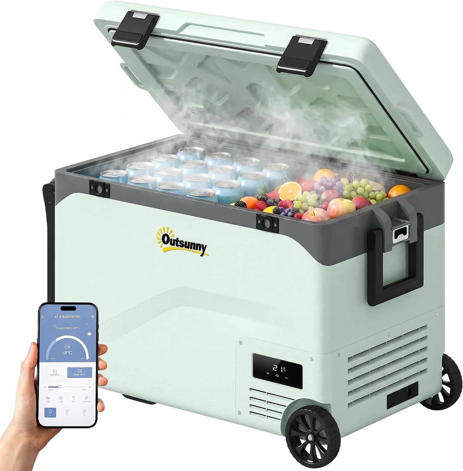 Outsunny Réfrigérateur de Voiture à Compression 42,5 L Contrôle via application, 12 V/24 V, 100 V-240 V, 20 °C à 20 °C, Glacière Électrique Portable