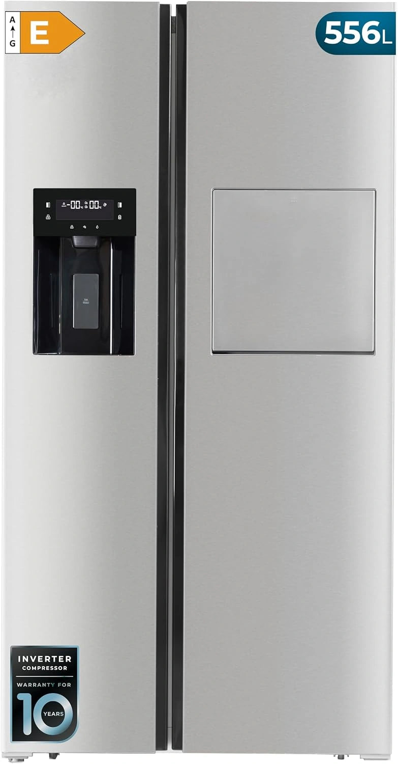 Cecotec Réfrigérateur Américain No Frost Bolero CoolMarket SBS 556 WID Inox E, Classe E, 178 cm de Hauteur, 91,1 cm de Largeur, Éclairage LED, HomeBar