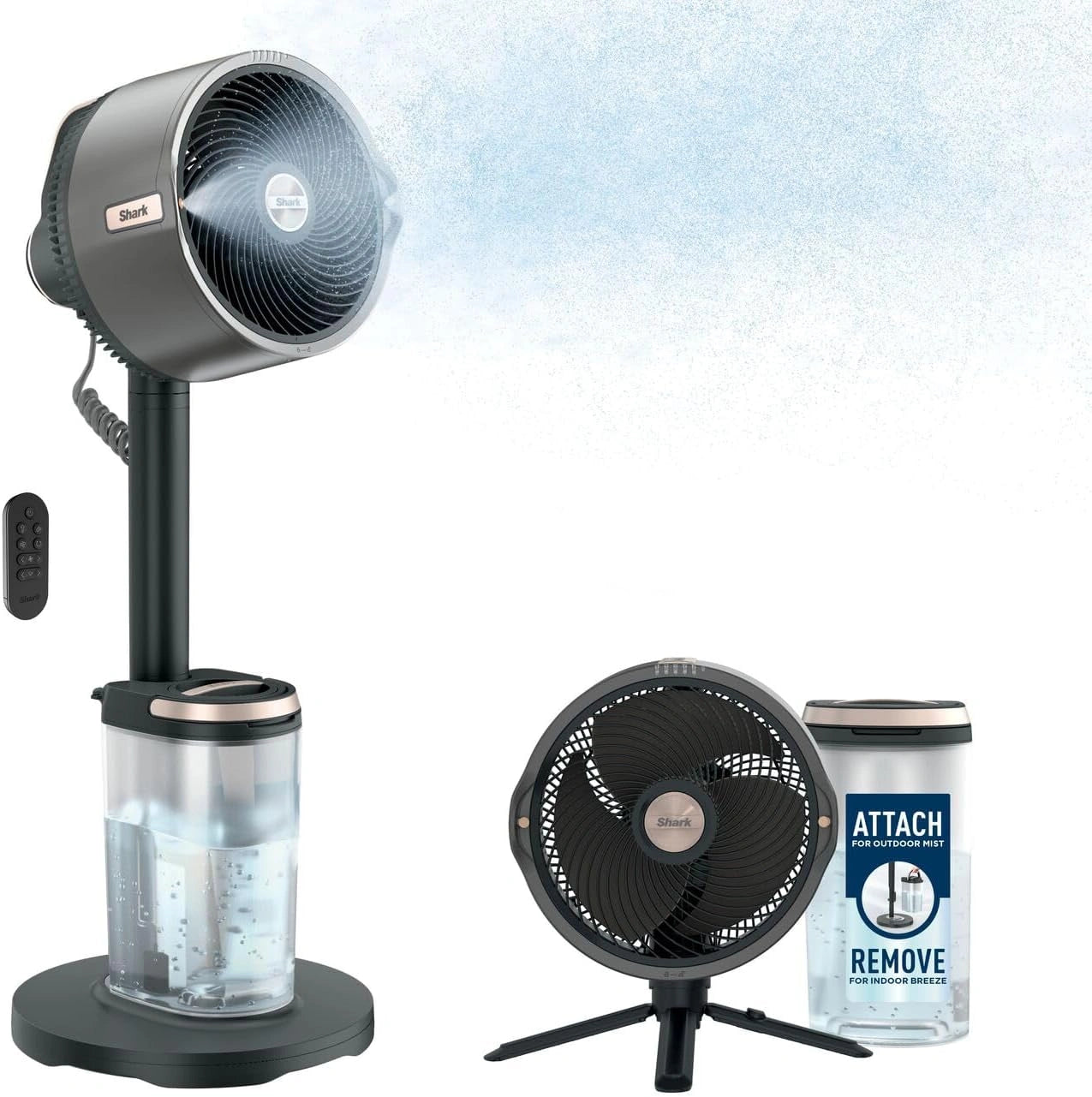 Shark FlexBreeze ProMist Ventilateur intérieur/extérieur sans fil FA300EU, gris charbon, portée 20 m, 5 vitesses, brumisateur portable, silencieux