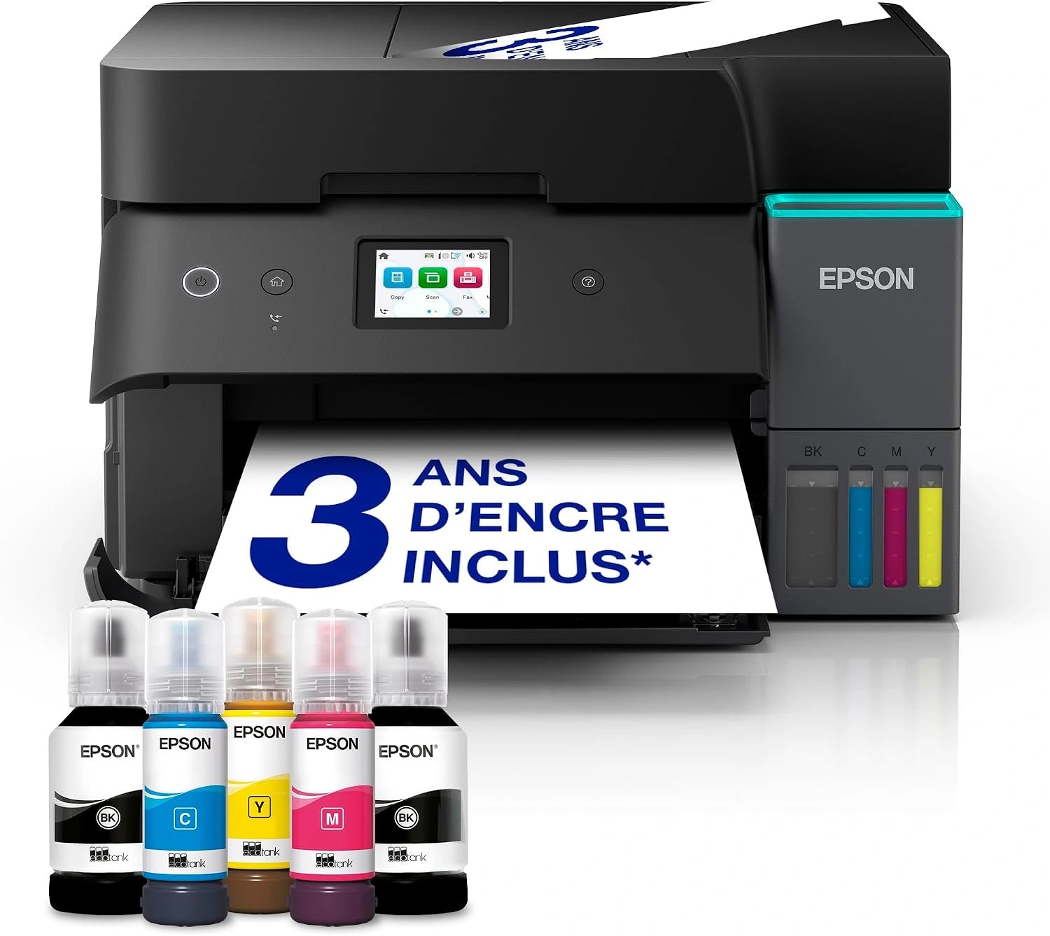 Epson Solution d'Impression A4 EcoTank ET-4955 avec Wi-FI, Copie et fax Recto Verso + Jusqu'à 3 Ans d'Encre, réservoirs d'Encre AirPrint, numérisation