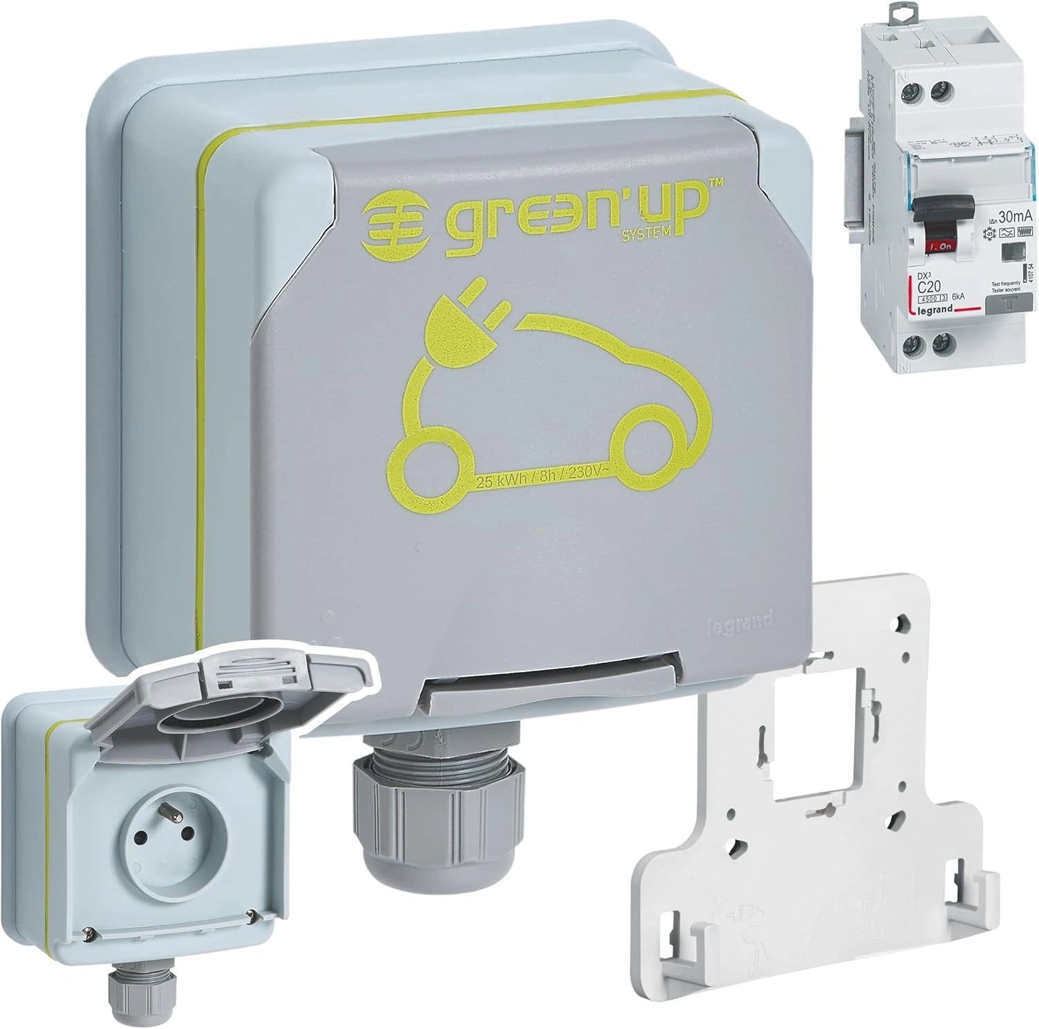LEGRAND - Prise pour Recharge de Véhicule Electrique Green'up Acess - Prise Murale Complète avec Patère et Interrupteur Différentiel - Pose
