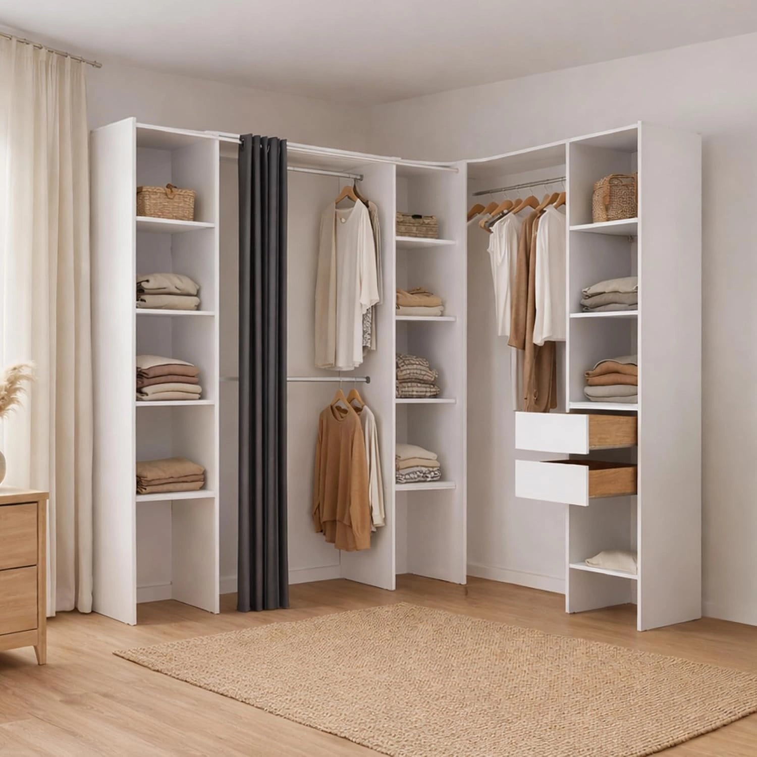 Dmora - Grande Garde-Robe Bestone, Blanc, 234x141 h205 cm, Meubles de Chambre, Penderie de Plain-Pied, Placard à vêtements