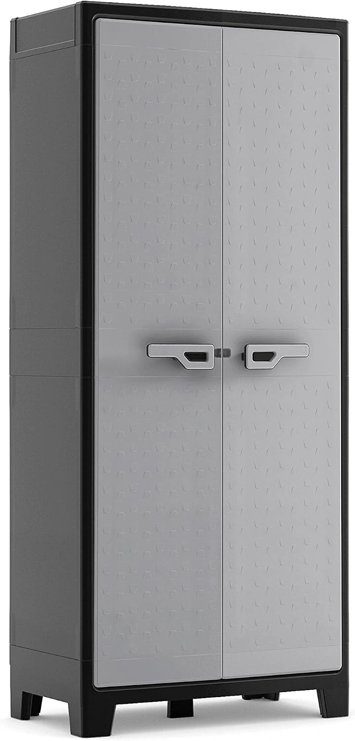 Keter Armoire Haute Titan - Armoire de Rangement en Résine - Étagères Modulables, Placard - 80 x 44 x 182 cm - Noir/Gris, Pieds Réglables, Garage