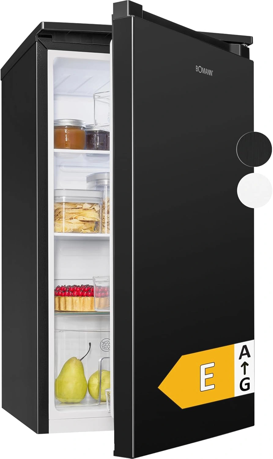 Bomann Réfrigérateur sans compartiment congélateur, VS 7255 noir, 87 L, 0 °C-8 °C, 3 clayettes et bac à légumes, économe en énergie et compact