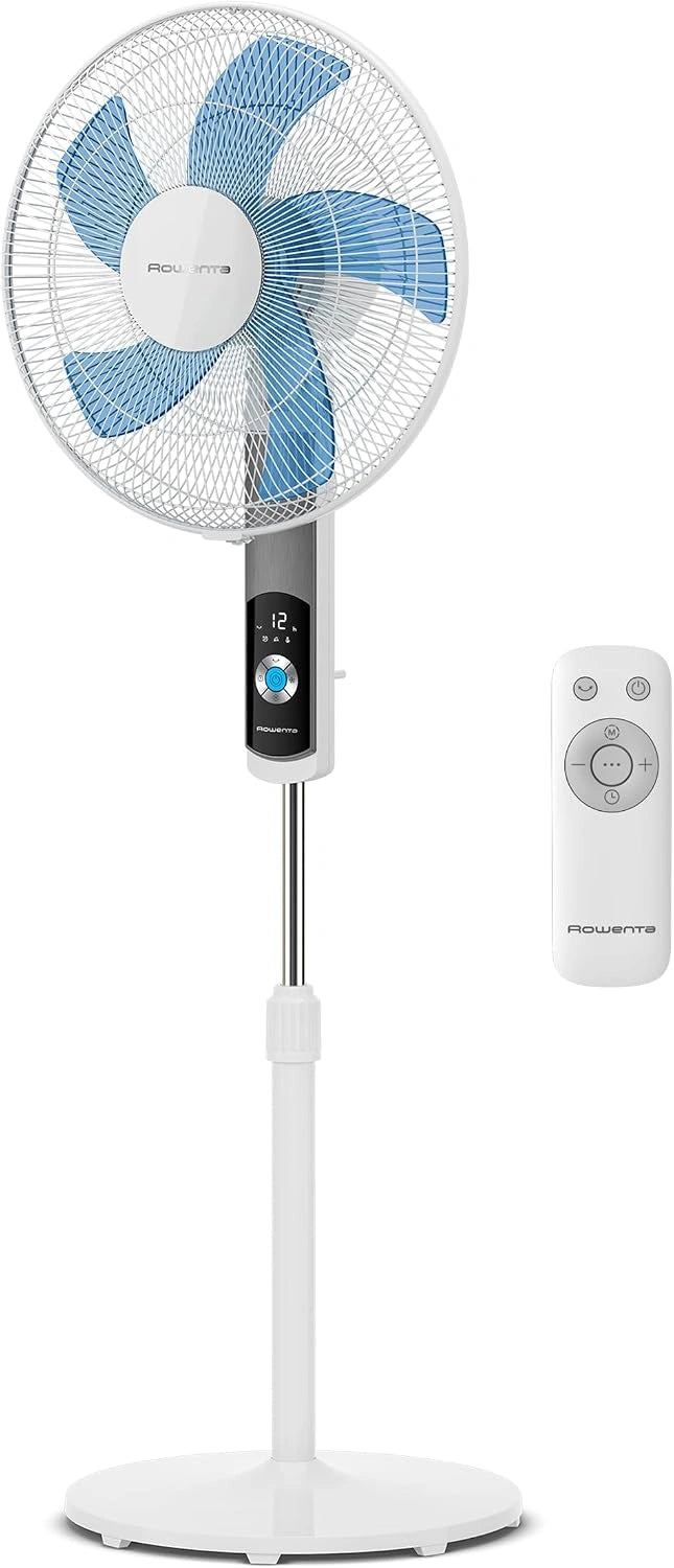 Rowenta Turbo Silence 35 dB(A), Couleur: Blanc, ventilateur sur pied puissant VU5650, 12 Vitesses, Oscillation 120°, Minuterie 12 h, Écran LED