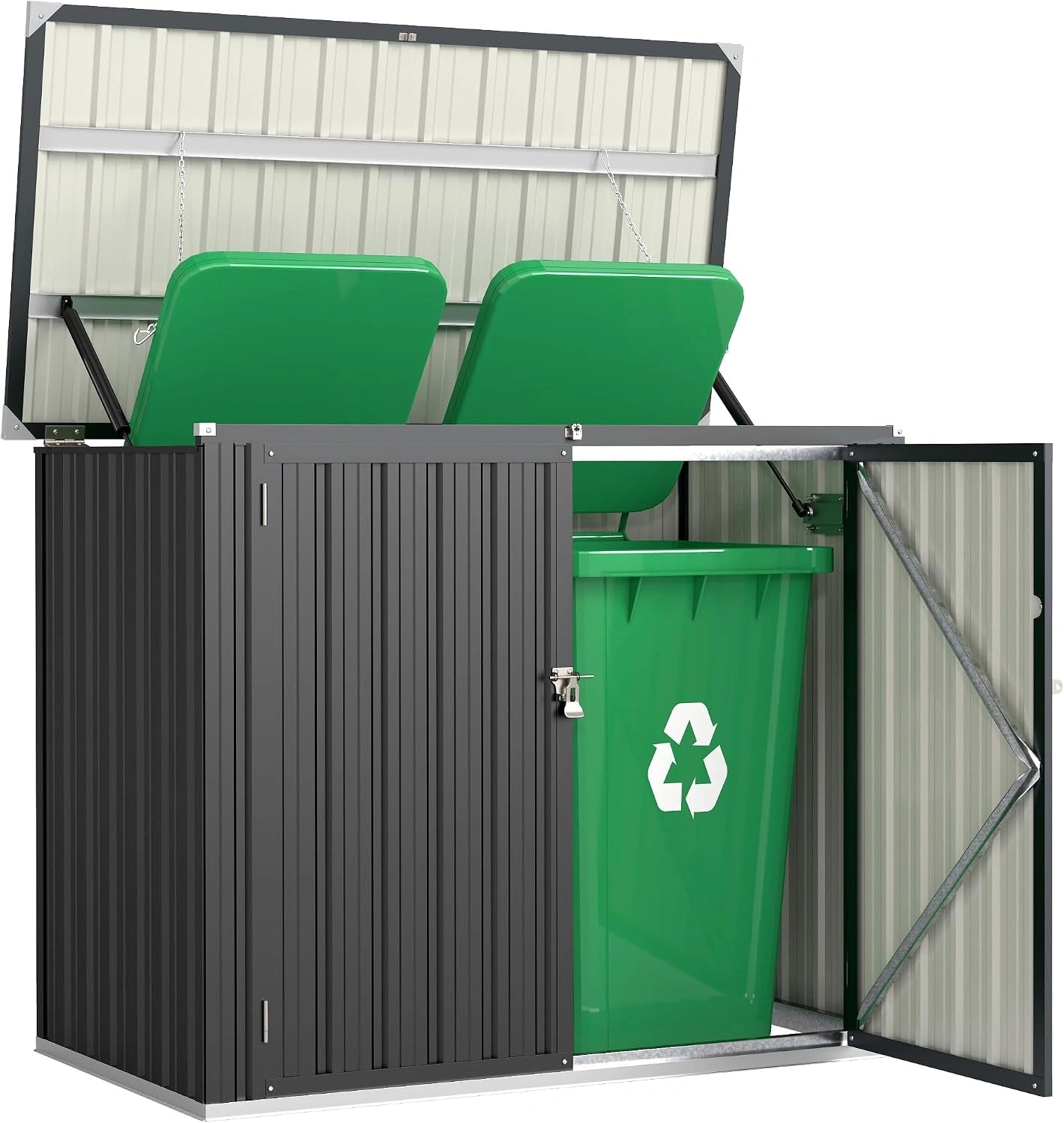 Outsunny Cache Poubelle Extérieur 1,2 m² pour 2 Poubelles 150x80x117 cm, Abri de Jardin en Acier Galvanisé, Double Porte à Serrures, Outils