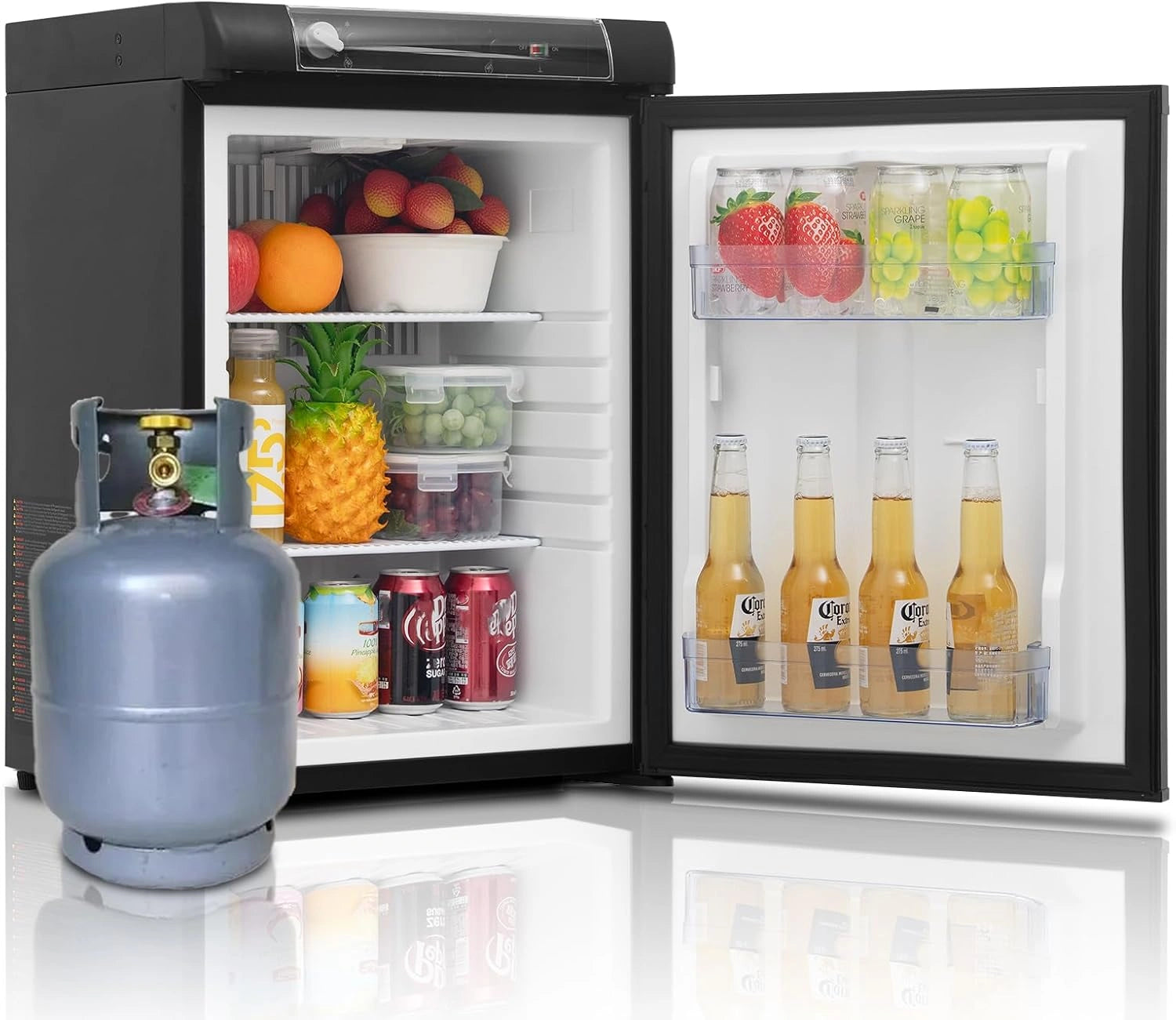 Smad Frigo Trimixte 12 V 220 V Gaz 60 L, Noir, Réfrigérateur Silencieux pour Caravane Camping-car Fourgon Van Mobile-home Chalet