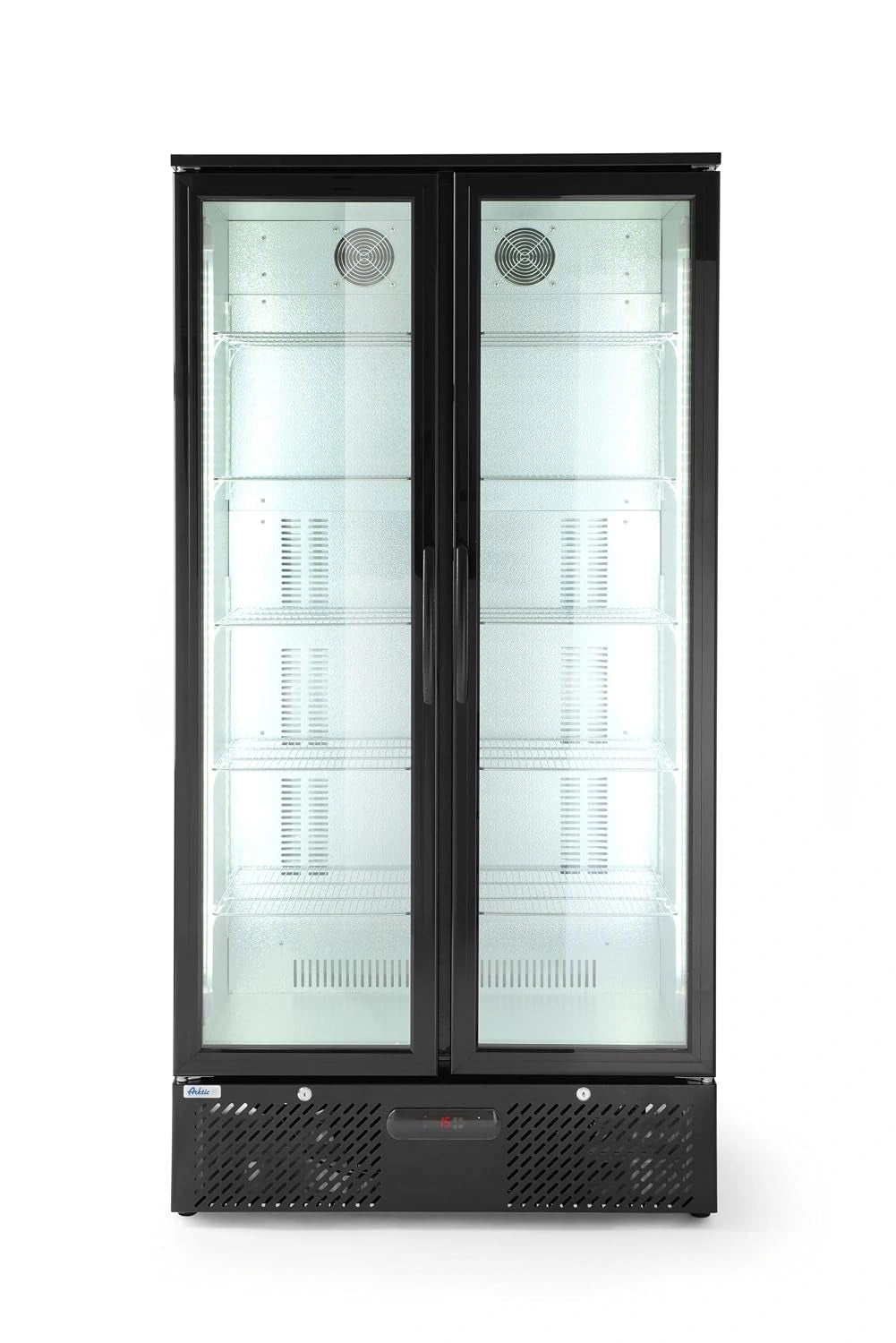 HENDI Réfrigérateur pour boissons Arktic, acier revêtu par poudre noir, 2 portes, 384 L, 0–10°C, 220 V, 365 W, 900x530x(H) 1820 mm