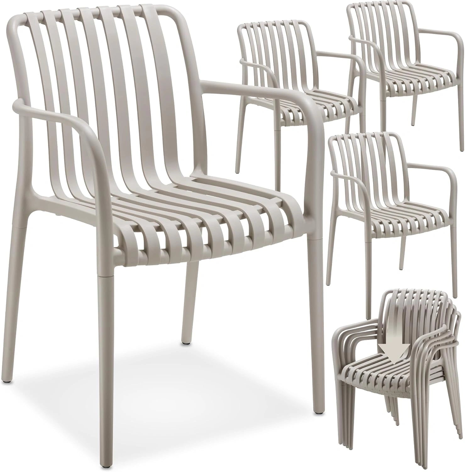 tectake Lot de 4 Chaise de Jardin avec Accoudoirs Salon extérieur Empilable Résistant aux intempéries Max. 120 kg Légère Salon de Jardin
