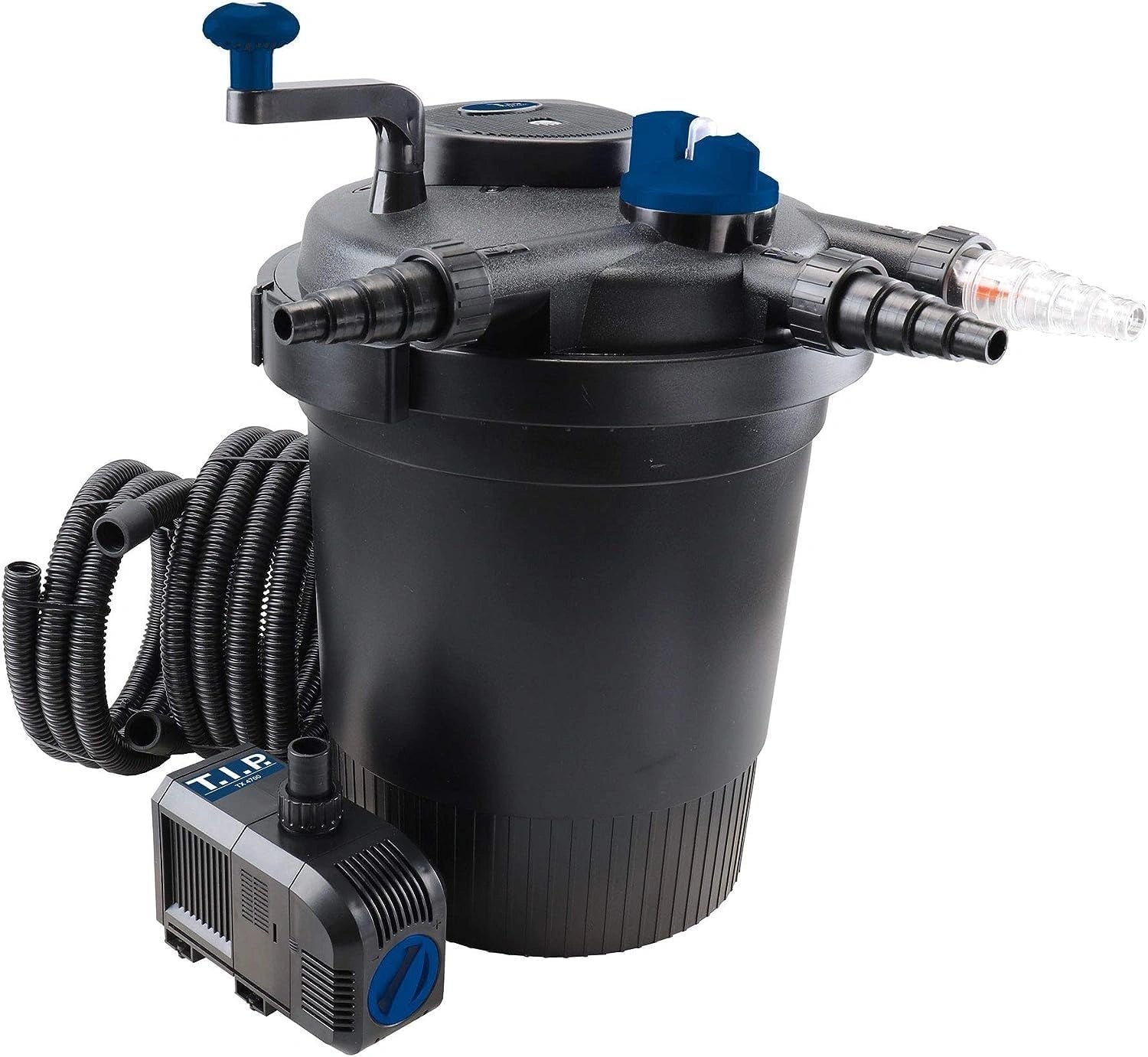 T.I.P. TFP 15000 UV 13 Filtre sous Pression pour Bassin - Pompe et UV-C 80 W, Filtre à poussière avec lampe UV-C 13 W, débit de 4500 l/h