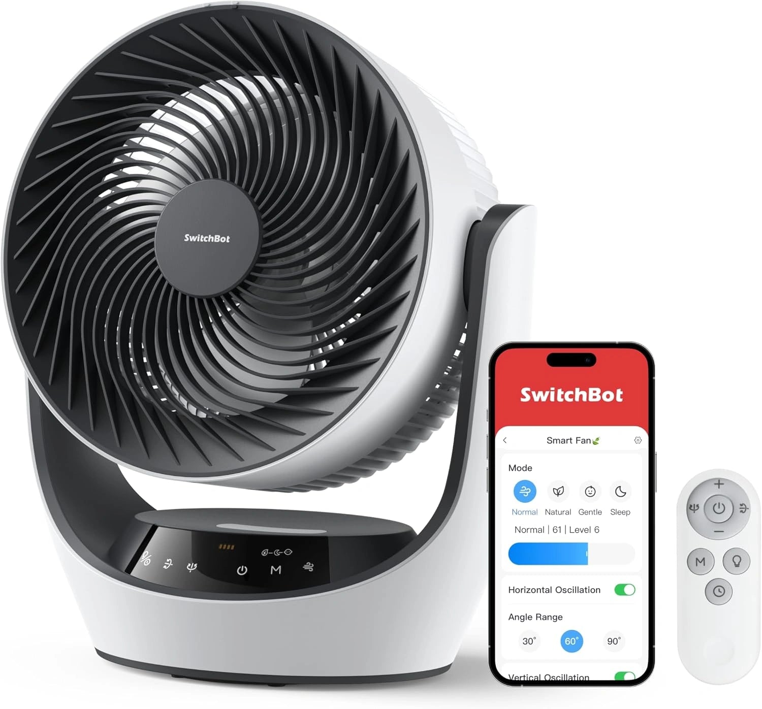 SwitchBot Ventilateur de Circulation de Batterie, 4 Modes, Minuterie de 9h, USB，24 dB Silencieux pour la Chambre, à batterie économe en énergie