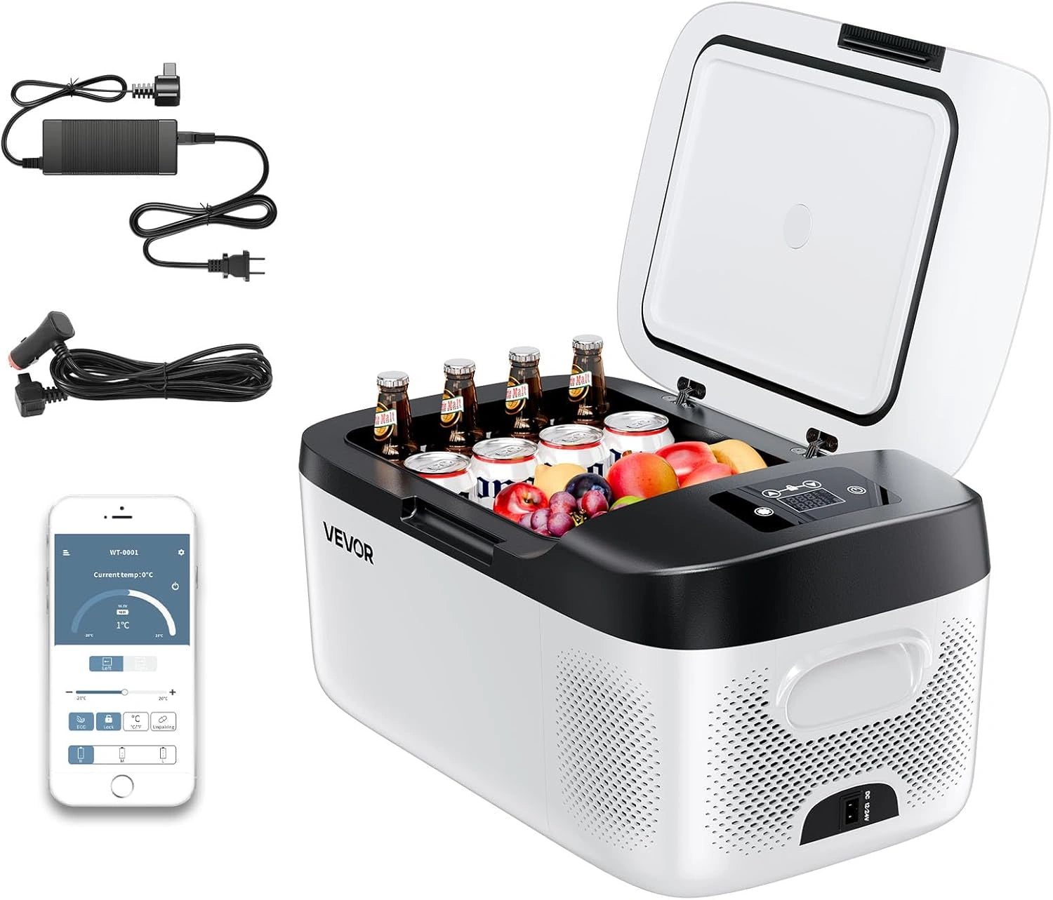 VEVOR Glacière Électrique à Compression de Voiture 15 L, Réfrigérateur Portable -20 °C à 20 °C, 12/24 V CC et 100-240 V CA, Contrôle via application